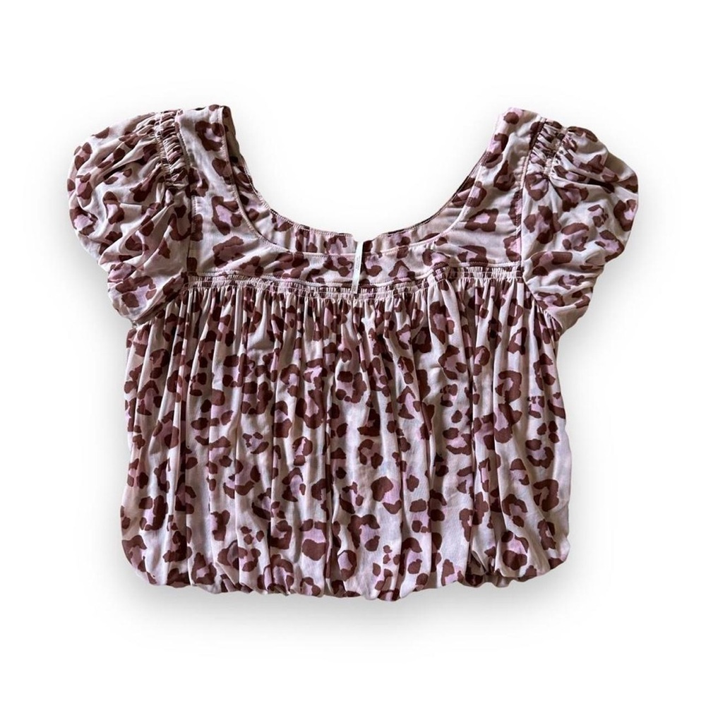 Free People Pink Leopard Print Crop Shirt size S